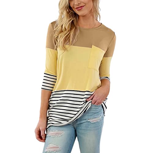 YHEGHT Camiseta feminina longa para maternidade para amamentação blusa estampada manga listrada blus