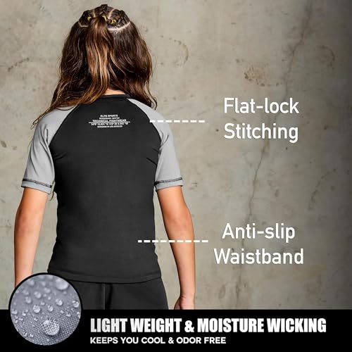 Elite Sports Kids Jiu Jitsu BJJ Rash Guard, Short Half Sleeve Compression Shirt for Youth Boys Girls Sports Nogi Training3