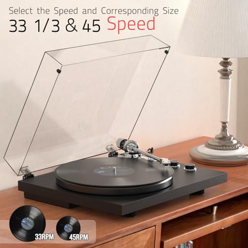 Image of Turntable for Vinyl Record Wireless Output Record Player Aluminium Platter Belt-Drive LP Turn Table 2 Speed Phono RCA Line Out AT-3600L MM Cartridge Audio Sound USB Digital to PC Vinyl Recording Black