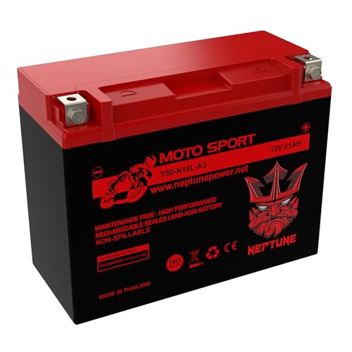 Neptune Power Products Brand Y50-N18L-A3 12 V 21 AH 350 CCA Rechargeable Power Sport Battery Compatible with Honda GL1500 Gold Wing 1500CC 1988-2000 - AGM SLA Replacement Batteries - F1 terminal