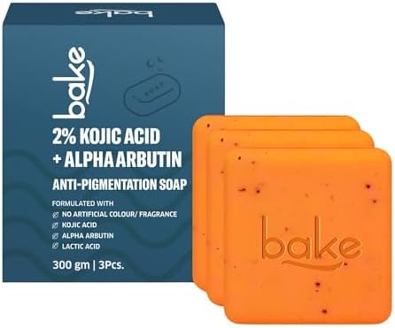 BAKE 2% Kojic Acid Scrub Treatment Soap (100 Gms Pack of 3) with Alpha Arbutin, Lactic Acid & Niacinamide | For Pigmentation, Dark Spots, Tan Removal, Brightens Underarms | Soap for Women & Men | 100g x 3
