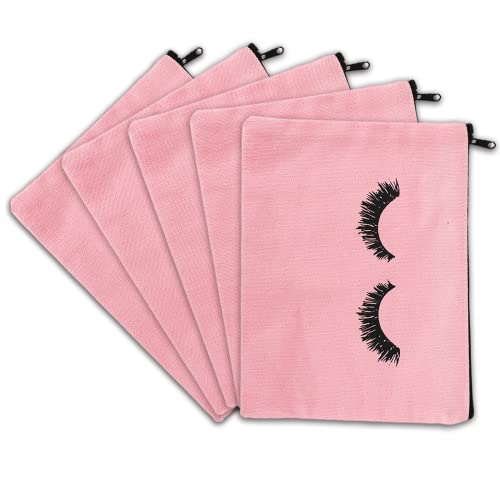 PHOGARY 6PCS Canvas Makeup Pouch, Cosmetic Bag Bulk Travel Make Up Pouch Toiletry Case with Zippered Pocket for Women (Eyelash Pattern) Pink4