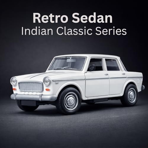 Image of Retro Sedan Toy Car with Pull-Back Action & Openable Doors| Durable ABS Plastic Classic Car Toy for Kids (3+ Years)|White