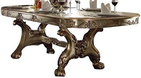 Transitional Double Pedestal Extendable Dining Table in Wood Finish
