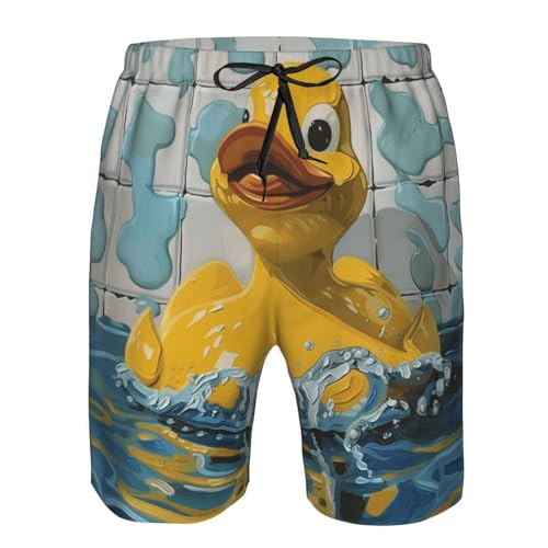 Men's Quick Dry Swim Shorts Yellow Rubber Duck Oil Painting Water Cute Beach Trunks with Pockets3