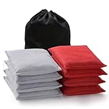 POTIVE Cornhole Bags Set of 8 Regulation Corn Hole Bean Bags for Cornhole Game, Professional Weather Resistant Corn Hole Bags with Tote Bag(Red/Gery)