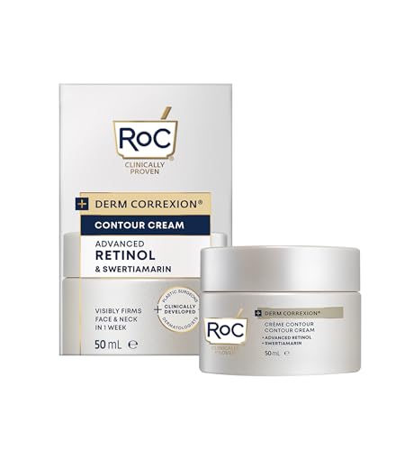 RoC - Derm Correxion Crema Contorno Per Viso, Collo E Mascella - Lifting Del Viso, Trattamento Rassodante Del Collo - Formula A Base Di Retinolo Puro E Swertiamarina - 50 ml