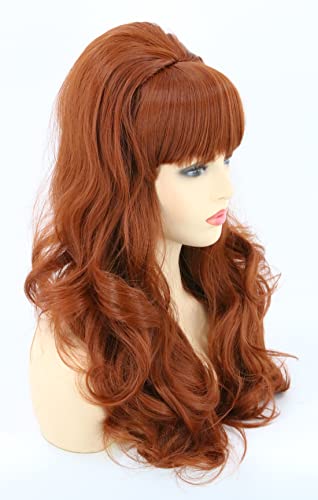 Topcosplay 50S 70S Wig Women Auburn Brown Bouffant Beehive Wigs Long Wavy Halloween Costume Party Wigs #TOP1