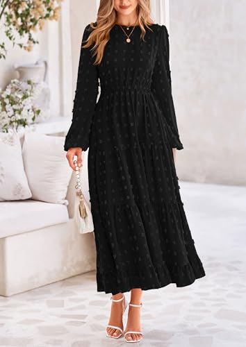 PRETTYGARDEN Women's Fall Spring Elegant Long Sleeve Maxi Dress Swiss Dot A Line Flowy Casual Holiday Party Going Out Dresses3