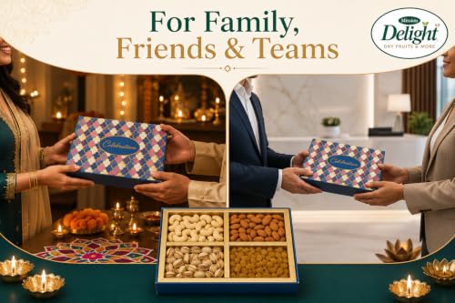 Image of Leeve Diwali Dry Fruit Gift Box, Assorted Nuts, 200 g X 5 | 4-section fancy celebration hamper with assorted nuts for family, friends, colleagues, clients and festive occasions
