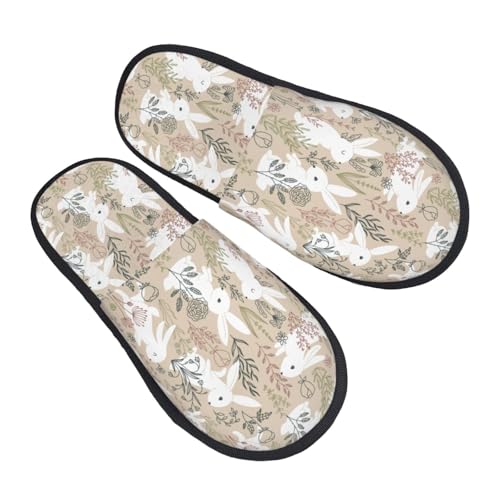 Retro Bunny Flower Print Women Slippers Home Furry Shoes Keep Men Couples Shoes Warm For Women-2