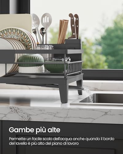 Songmics Scolapiatti, Portapiatti Da Cucina, Beccuccio Estensibile E Girevole A 360°, Raccogligocce, Con Portaposate, 31 X 42 X 18,5 Cm, Grigio Antracite KCS550GT01 - 7