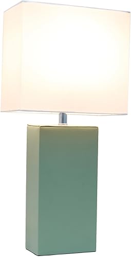 Miniatura 2 de Elegant Designs LT1025-SGE Lámpara de mesa moderna de cuero con pantalla de tela blanca, verde salvia