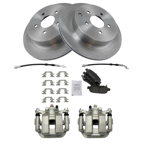 Image of TRQ Rear Brake Pad and Rotor Set Semi Metallic Calipers Hoses | For 2003-2007 Nissan Murano
