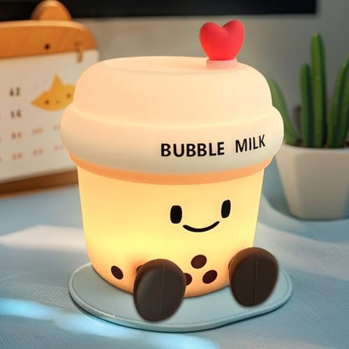 Cute Loving Bubble Milk Cup Night Light, 3-Level Dimmable Soft Light, Timed, Rechargeable, Silicone Bedside Touch Lamp, Creates a Cozy Ambiance, Ideal Decoration and Gift for Girls, Women, and Kids