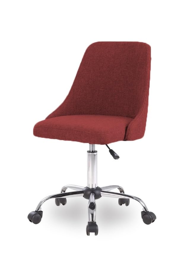 Image of Taskpro Fabric Upholstered Height-Adjustable 360 Swivel Revolving Office Study Desk Chair in Red Color