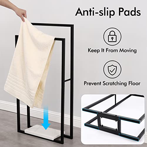 Kes Standing Towel Rack With Heavy Marble Base, 38" H Towel Racks For Bathroom 2-Tier, Blanket Rack For Bathroom Floor, Matte Black, Bth501-Bk #TOP4