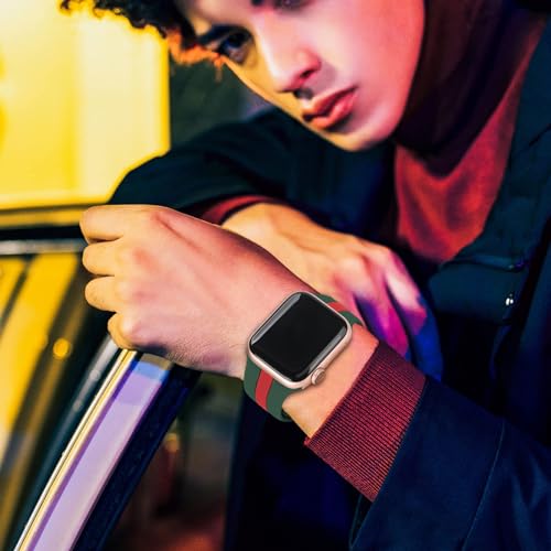 Image of Designer Sport Band Compatible with Apple Watch iWatch Bands 38mm 40mm 41mm 42mm 44mm 45mm 49mm Men Women, Soft Silicone Strap Wristbands for Apple Watch Series 11 /10 /9 /8 /7 /6 /5 /4 /3 /2 /1 /se /Ultra (A-Green Red, 44 /45 /46 /49 /42mm(Series 3 2 1))