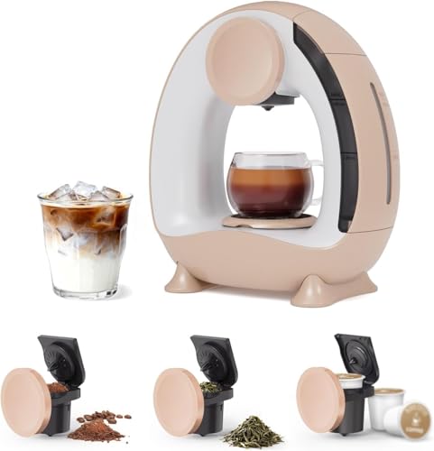 Image of 2 in 1 Single Serve Coffee Maker for K Cup,Ground Coffee and Tea Leaves, 1400W 20s Fast Heating Mini K Cup Coffee Brewer, One Button Operation (Cream)