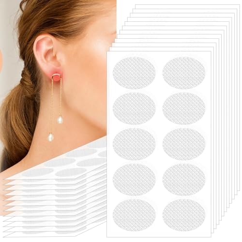 500PCS Ear Lobe Support Patches for Earrings, Clear Earring Stickers for Heavy Earrings (0.59 x 0.49inch) & Earring Covers for Sports, Ear Tape Lobe Support Patches for Long Time