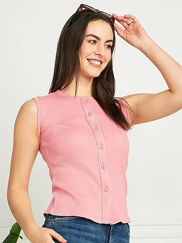 Image of Modeve Women Ribbed Sleeveless Fitted Top for Summer