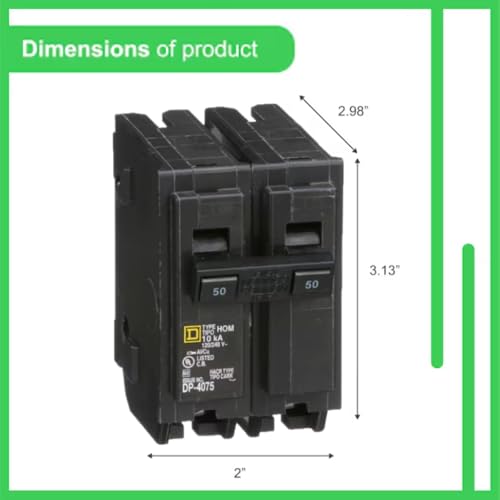 genuine square d hom250 circuit breaker kit bundle 1 pack 50 amp 50a double pole 120240v 10kaic ul listed plug-on for homeline load centers amp panel box new replacement