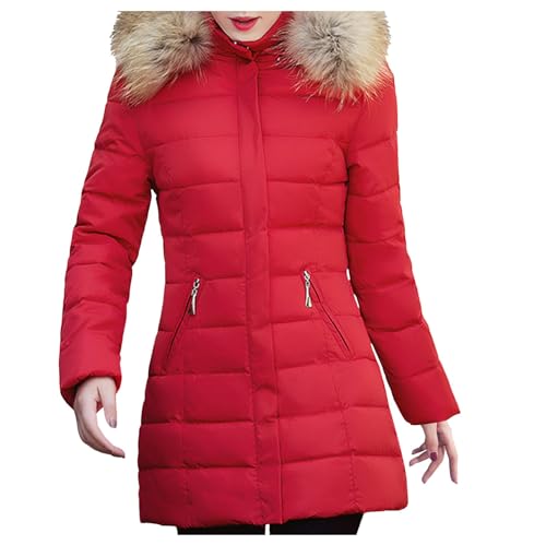 Generisch Anorak de mujer de moda para invierno 2023, diseño coreano en algodón con corte ajustado de longitud media para una calidez elegante, rojo, XXL