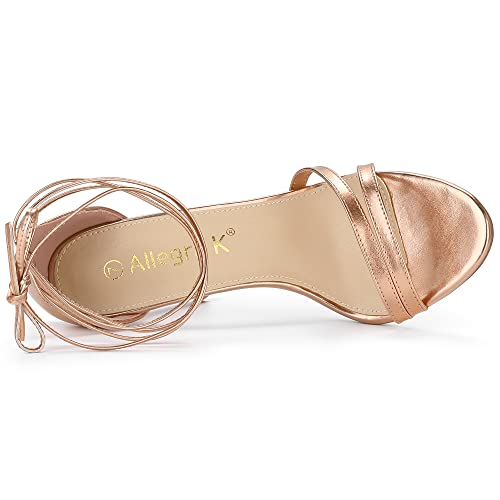 Allegra K Allegra K Women's Open Toe Lace-Up Stiletto Rose Gold Heels Sandals 6 M US
