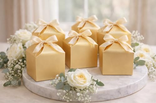 Image of Divyakosh Luxury Gold Gift Boxes Pack of 12 with Satin Ribbon - Premium Gift Boxes for Wedding, Birthday, Baby Shower, Diwali, Party Favors & Elegant Gift Packaging |