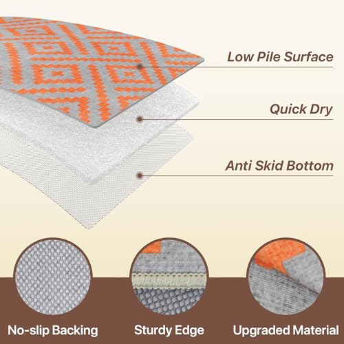 Image of GENIMO Fall Decor Outdoor Rug 3'x5' for Porch, Plastic Door Mat Orange Grey