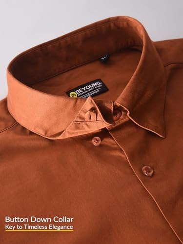 Image of BEYOUNG Regular Fit Formal Satin Shirt for Men | Full Sleeves | Men's Stylish Satin Silk Shirt | Formal Shirt | Buttondown Collar | Satin Solid Shirt for Men