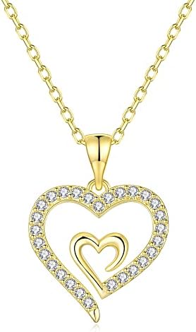 Kovtia Love Forever Heart Necklace 14K Gold Plated Heart to Heart Delicate Wedding Necklace for Women, Valentine’s Day Gift for Girl,Mother’s Day Presents Jewelry (Gold)