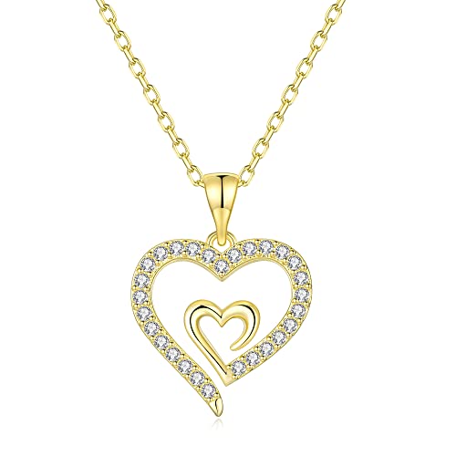 Kovtia Love Forever Heart Necklace 14K Gold Plated Heart To Heart Delicate Wedding Necklace For Women, Valentine’s Day Gift For Girl,Mother’s Day Presents Jewelry (Gold) #TOP3