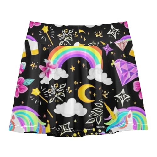 Girls Skorts Athletic Shorts Cute Unicorns Rainbows Black Skirts with Shorts 2 in 1 Teen Skirt 3t2