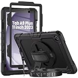 Herize Case Compatible with Galaxy Tab A9+ Plus 11 Inch Model SM-X210/X216/X218 with Screen Protector Pen Holder Stand Shoulder Strap Handle Grip | Black