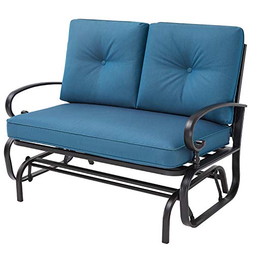 Oakmont Outdoor Loveseat Patio Swing Rocking Glider 2 Seats Metal Furniture Set (Peacock Blue)