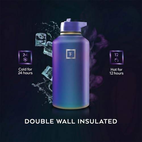 Image of IRON FLASK 64 oz Wide Mouth Water Bottle with Straw | Insulated Half Gallon Water Bottle with Leakproof Straw Lid - BPA Free, Cold 24 Hrs, Sweat Free (Aurora)