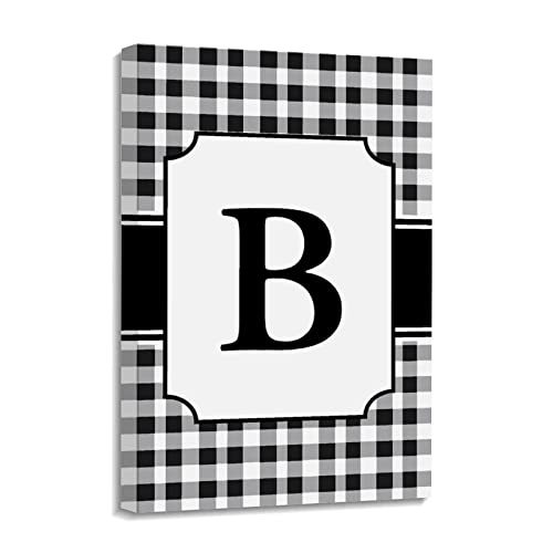 Lienzo enmarcado de búfalo en blanco y negro con la letra inicial B