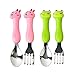 Tomedeks Juego de cubiertos, tenedor y cuchara de acero inoxidable para niños de 2 juegos, con animales de dibujos animados con caja (Rabbit&Frog)