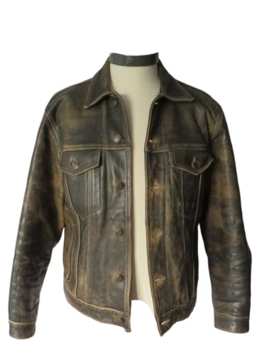 American Vintage Fashion Trucker Western Motorcycle Jacket Men - Full Grain Real Cowhide Leather3