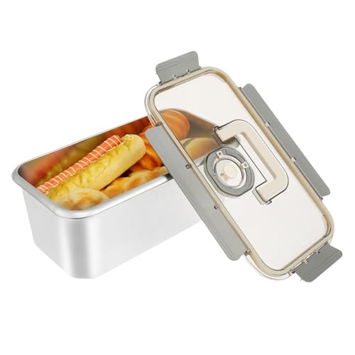 Bread Box with Clear Lid, 6000ml Stainless Steel Bread Container Bakeable Bread Storage Container Time Recording Bread Keeper Rectangular Bread Saver Container Sealing Bread Loaf Keeper (Gray)