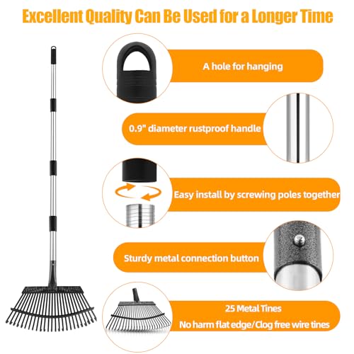 Fabulas RAKES-A1 Rake For Leaves, 65 Inch Adjustable Long Handle Garden Leaf Rake thumb #4