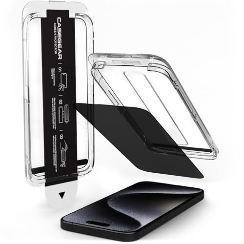 Image of CASEGEAR Privacy Screen Protector Compatible With iPhone 15 Pro Anti Spy Tempered Glass | Curved Edges | Case Friendly | Easy Installation Kit