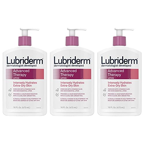 Lubriderm Advanced Therapy Moisturizing Lotion with Vitamins E and B5, Deep Hydration for Extra Dry Skin, Non-Greasy Formula, 16 fl. oz, Pack of 3