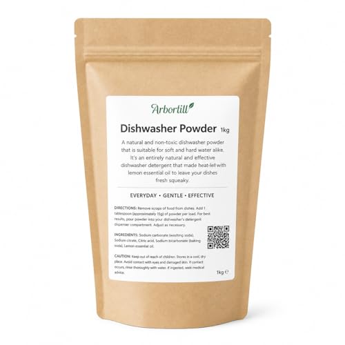 Natural Dishwasher Powder 1kg, Non-Toxic and Eco-Friendly Dish Cleaning, Plant Based and Effective Dishwasher Detergent with lemon Essential Oil