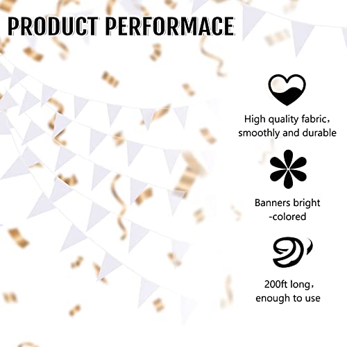 Image of Preboun 400 ft Solid Pennant Banner Flags 240 Pcs String Hanging DIY Triangle Bunting Bulk Garland for Grand Opening Carnival Birthday Party Decoration Outdoor(White)