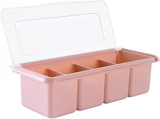 Caja de condimentos de 4 rejillas, multifunción, para almacenamiento de especias y sal, contenedor de condimentos con tapa, tres colores disponibles, color rosa