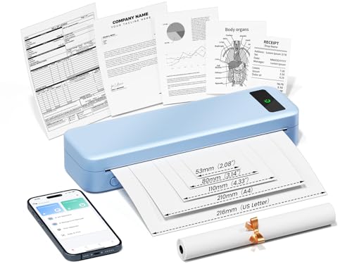 Image of Portable Printers Wireless for Travel Home, A285M Inkless Thermal Printer | Support 8.5 inch X 11 inch Thermal Paper, Bluetooth Mobile Compact Printer for Office School Receipt, Compatible with iPhone Laptop