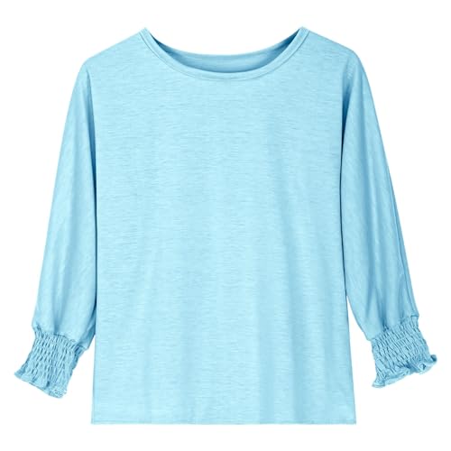Girls 3/4 Sleeve T Shirts Cute Crewneck Basic Tees Ruffle Casual Blouse Solid Color Tops Cotton Trendy Fall Clothes3