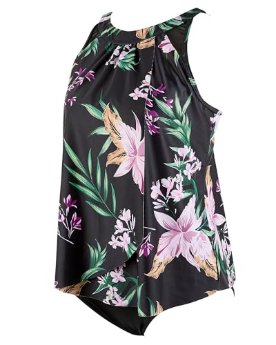 Image of SUUKSESS Women Tummy Control Tankini Bathing Suit Ruffle High Waisted Swimsuit